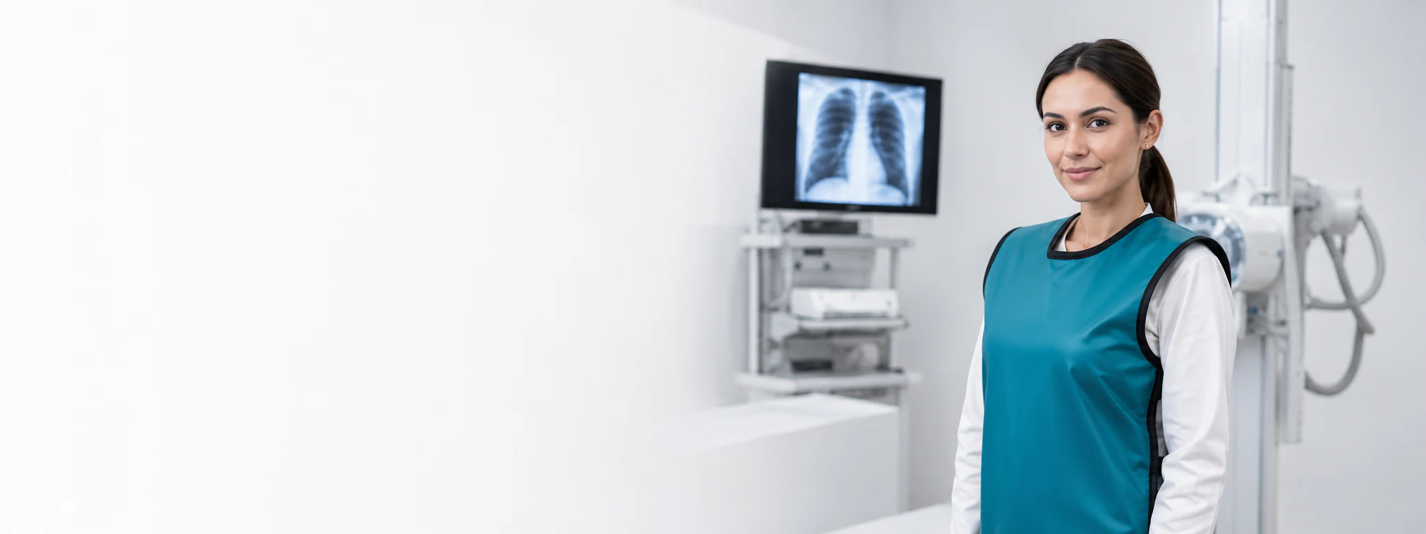 Profesional de radiología usando un delantal de protección