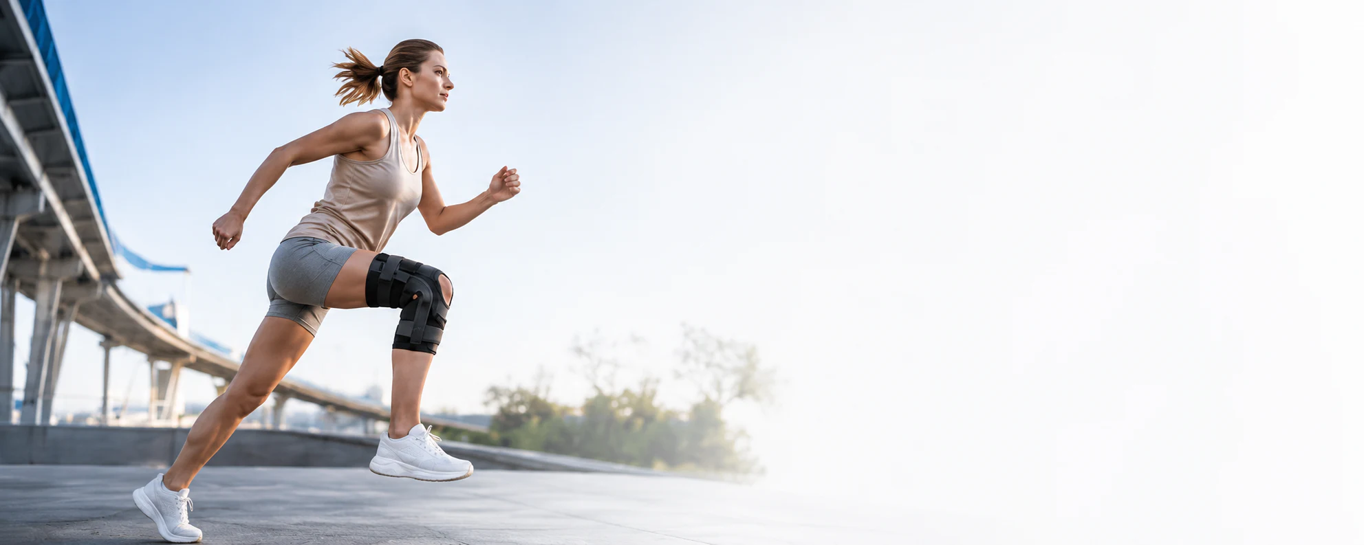 Persona corriendo con órtesis de rodilla
